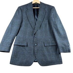 Strathmore by Richman Mens 42R Blue Grey Plaid 100% Pure Wool Blazer Sport Coat